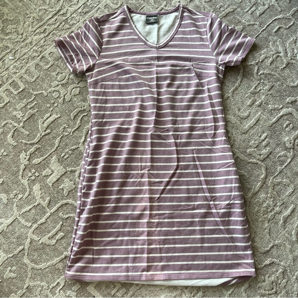 Women’s Purple Striped SuperSoft V-Neck Dress with Pockets